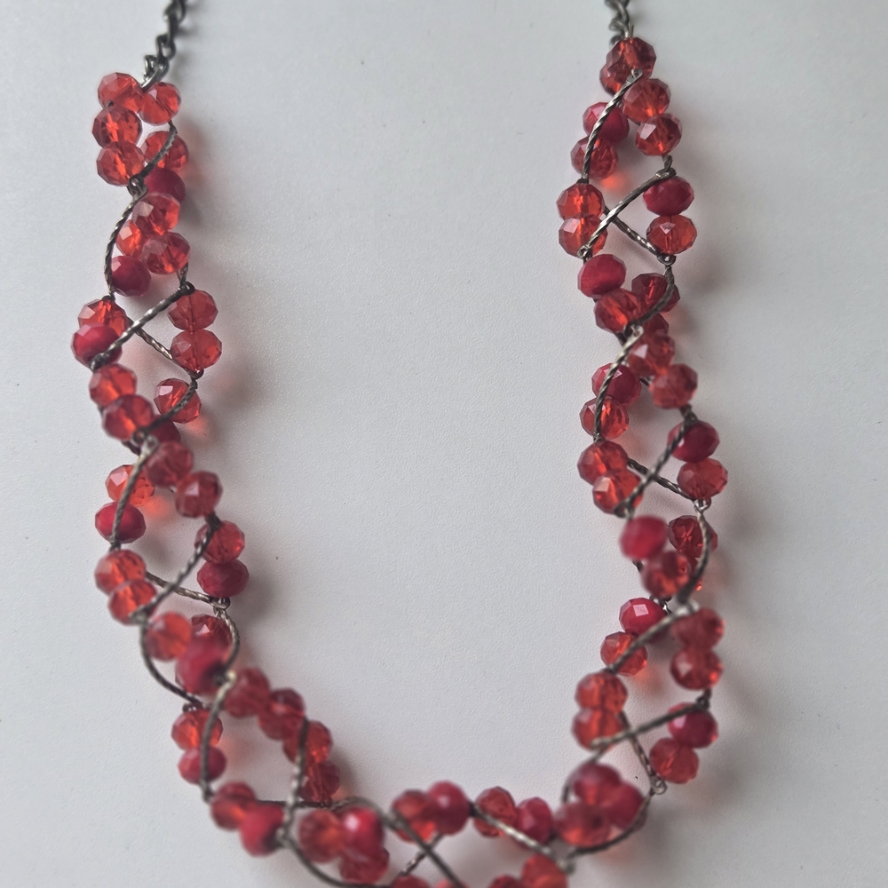 Vintage You & I Red Crystal Twisted Wire Necklace
